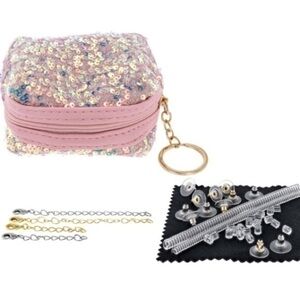 Jewelry Essentials Kit With Pink Sequin Zippered Pouch